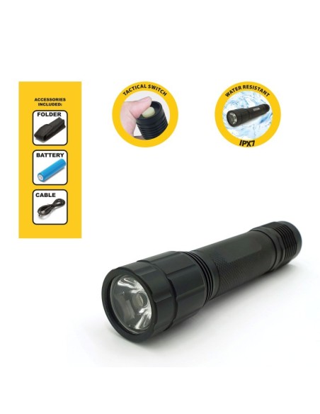 Linterna LED Leopard, 20W, 2000 lúmenes, interruptor táctico fosforescente, brillo ajustable - Stak ST143
