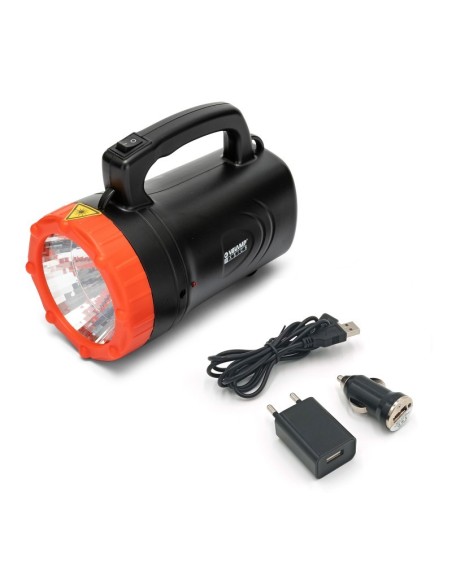 Projecteur LED portable, 1W, 800 lm, portée 150 m, chargeur USB, avec 220V et adaptateur voiture - Velamp IR551LED.DL.006S