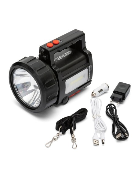 Doomster tragbarer LED-Scheinwerfer, 10W, Reichweite 1000 Meter, 2 Seitenlaternen, mit 220V und Autoadapter - Velamp IR666-10W