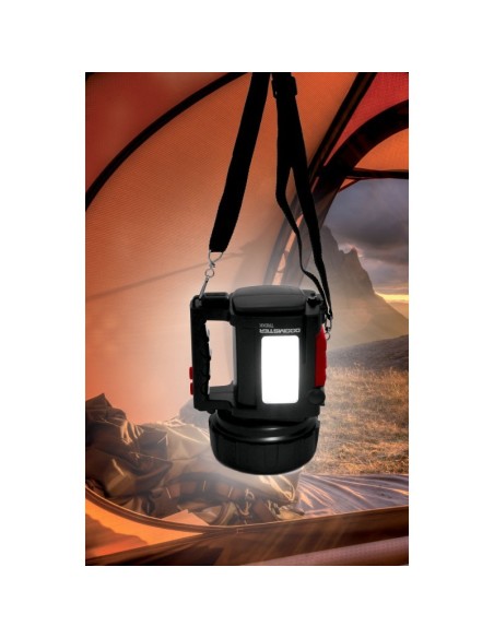 Doomster tragbarer LED-Scheinwerfer, 10W, Reichweite 1000 Meter, 2 Seitenlaternen, mit 220V und Autoadapter - Velamp IR666-10W