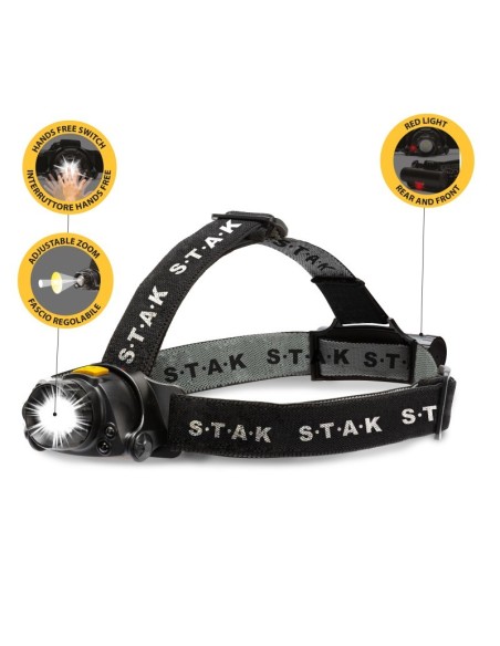 Torcia led frontale Kaizer, 10W, 900 lumen, con zoom, autonomia 5 ore - Stak ST201