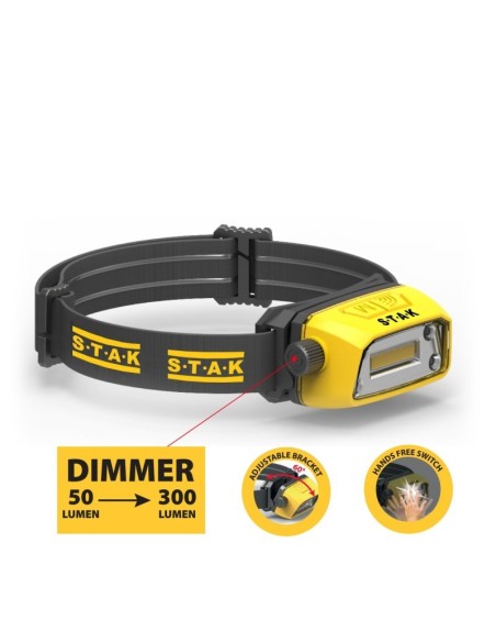 Kaizer LED headlamp, 3W, 300 lumens, with motion sensor and dimmer, up to 14 hours battery life, USB charging - Stak ST207