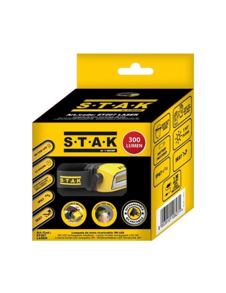 Faro LED Kaizer, 3W, con sensor de movimiento y regulador de intensidad, 14 horas de duración, carga USB - Stak ST207