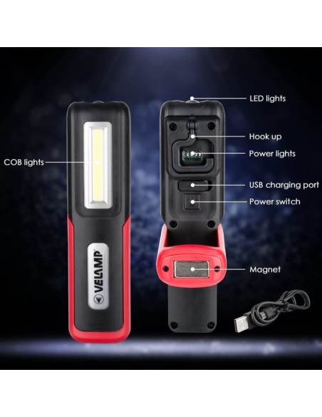 Davy Arbeitsleuchte mit Haken und Magnet, 3W, USB Aufladung - Velamp IR471