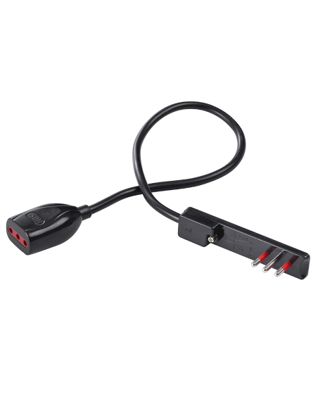 50cm Verlängerungskabel mit 16A Ultraflachstecker und 10A/16A Steckdose, schwarz - Rosi RS92044