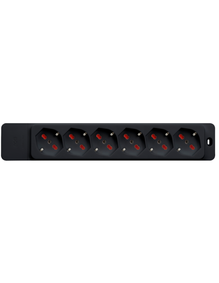 Power strip with 6 x 10A/16A two-pin/schuko sockets, without cable, black, Emilia Specialist series - Rosi RS8611N