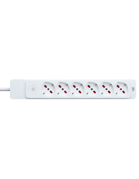 Power strip with 16A 90° angled plug, 6 x 10A/16A socket, 1.5 metre cable, with switch, white - Rosi RS8622B