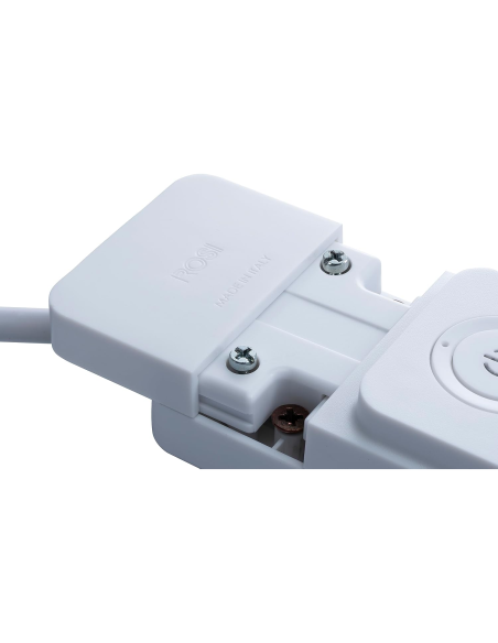 Power strip with 16A 90° angled plug, 6 x 10A/16A socket, 1.5 metre cable, with switch, white - Rosi RS8622B
