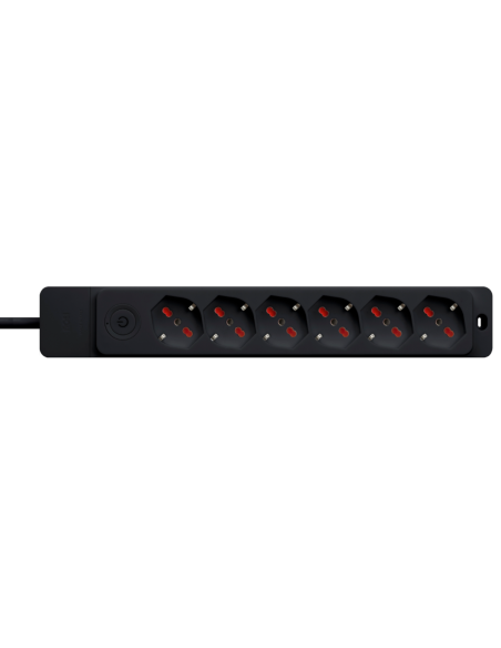 Power strip with 16A 90° bent plug, 6 x 10A/16A socket, 1.5 metre cable, with switch, black - Rosi RS8622N