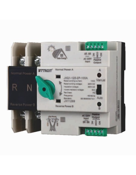 Interruptor de transferencia automática ATS para fotovoltaica, doble alimentación, 2P, 230Vac, 100A - Ettroit JX11299