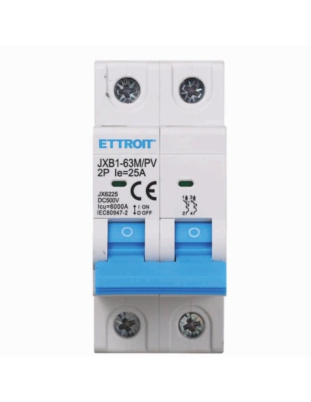 Disjoncteur photovoltaïque, 2P, 2 modules, 500V DC, 25A, 6KA - Ettroit JX6225
