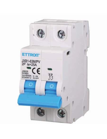 Fotovoltaïsche vermogenschakelaar, 2P, 2 modules, 500V DC, 25A, 6KA - Ettroit JX6225