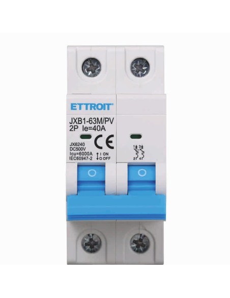 Disyuntor fotovoltaico, 2P, 2 módulos, 500V CC, 40A, 6KA - Ettroit JX6240