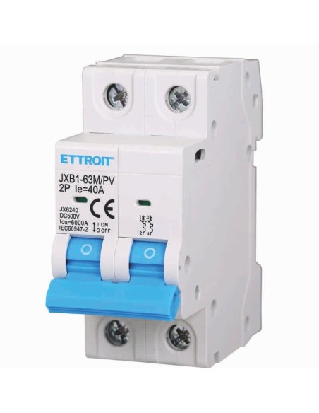 Interruttore magnetotermico per fotovoltaico, 2P, 2 moduli, 500V DC, 40A, 6KA - Ettroit JX6240