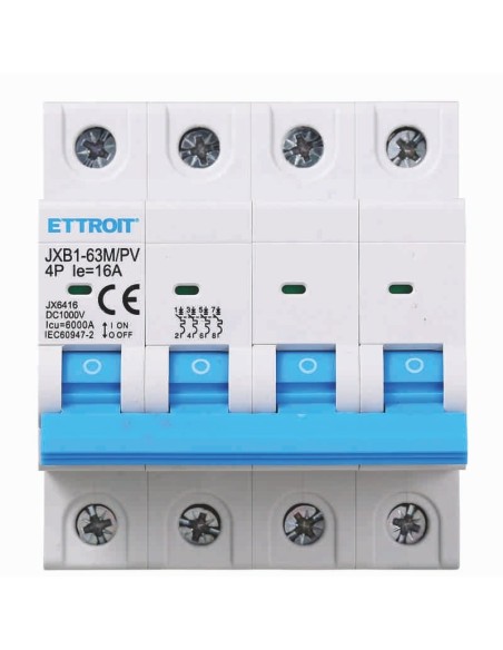 Fotovoltaïsche vermogenschakelaar, 4P, 4 modules, 1000V DC, 16A, 6KA - Ettroit JX6416