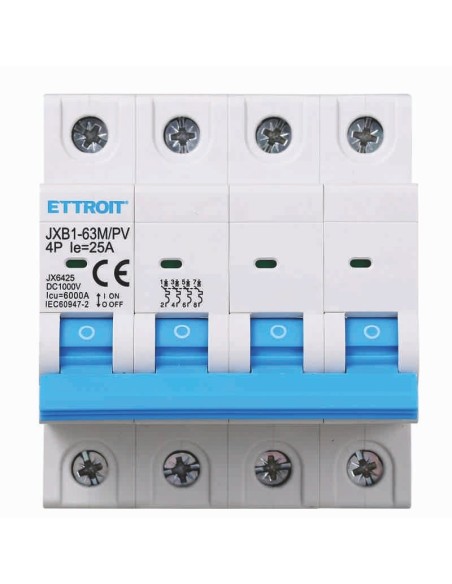 Interruttore magnetotermico per fotovoltaico, 4P, 4 moduli, 1000V DC, 25A, 6KA - Ettroit JX6425