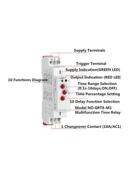 Staircase light timer, 10 functions, adjustment 0.1 seconds ~ 10 days, 16A, 1 NO contact - Ettroit JX18100