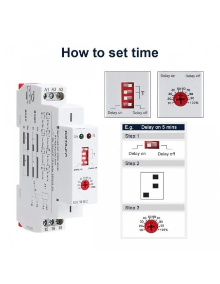 Staircase light timer, on/off delay function, adjustment 0.1 seconds ~ 10 days, 10A, 1 NO contact - Ettroit JX18101