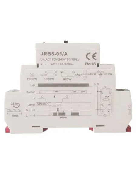 Twilight switch with photoelectric sensor,1 ~ 100 Lux, 220V, 16A, 1 NO contact - Ettroit JX18103