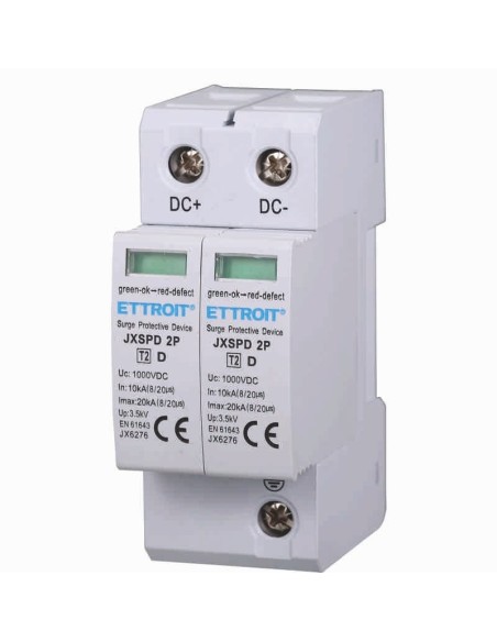 Descargador de sobretensiones fotovoltaico, limitador SPD, 2 módulos, 1000V CC, tipo T2, 10KA, 20KA - Ettroit JX6276