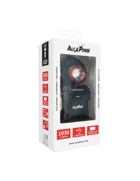 Torcia led frontale, 1030 lumen, luminosità regolabile, 5 modlità di funzionamento, IP66 - Alcapower HL23