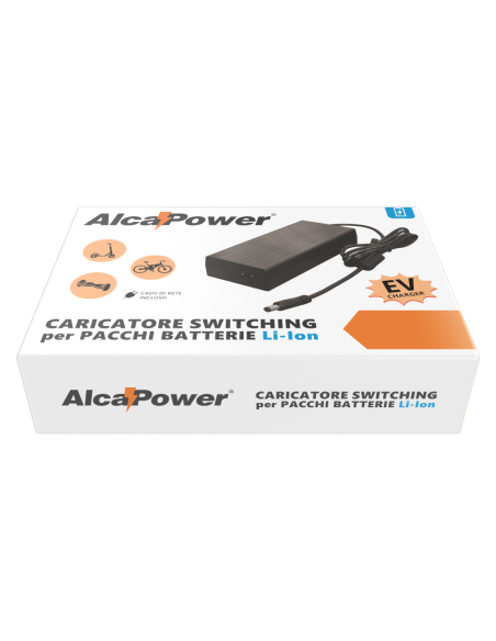 Caricabatterie 54,6V 2A per pacchi batteria Li-Ion 48V-13S, per monopattini e bici elettriche, 5,5x2,1mm - Alcapower LI48V2
