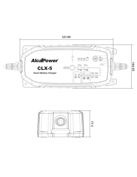 Automatic charger, LiFePO4 12.8/16V 25~250Ah, lead 12V/24V 25~500Ah, trickle function - Alcapower CLX-5