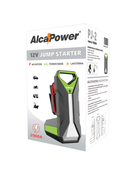 Noodstarter voor 12V accu's, startstroom 2000A, met powerbank en nood- en knipperlicht - Alcapower PJ-2