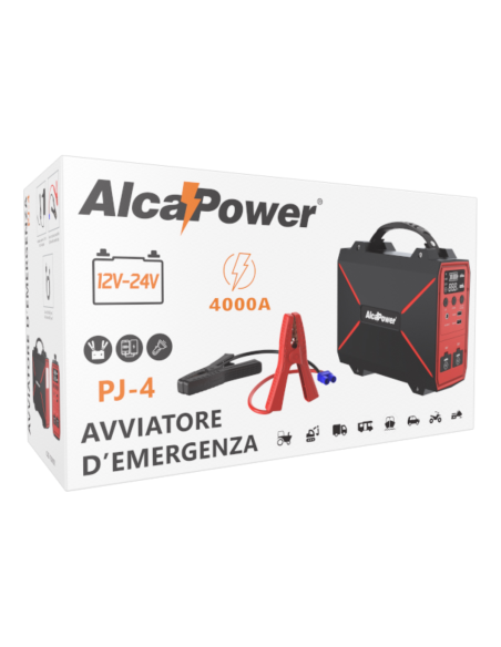 Notstarter für 12V/24V Batterien, interne Batterie 155Wh, Stromstärke 8000A, Powerbank 42000mAh, Taschenlampe - Alcapower PJ-4