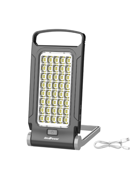 Luz portátil con base plegable, 5W, con panel solar y carga USB - Alcapower AP18040