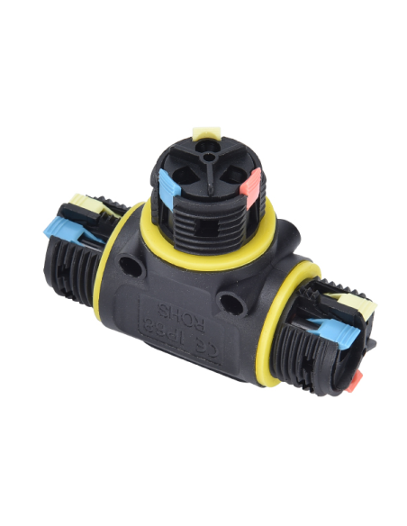 Conector rápido en T de 3 vías, 3 polos, para cable 0,5~2,5mm2, diámetro Ø5~12mm, IP68, 380V 16A - Alcapower 930491