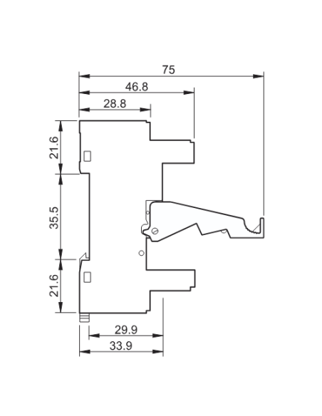 Socket type 95.85, 2-pole relays, DIN rail mounting, with metal retaining jumper, for relay 40.51/52/61/62 - Finder 95.85.3.SMA