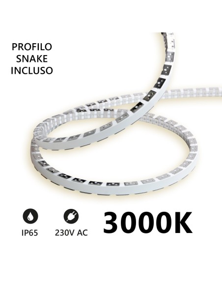 LED-Streifen Snake Flex 20m, IP65, 230V direkt, 3000K, 12W/m, 120 LED/m - AlcaPower SF230V20M-3000K