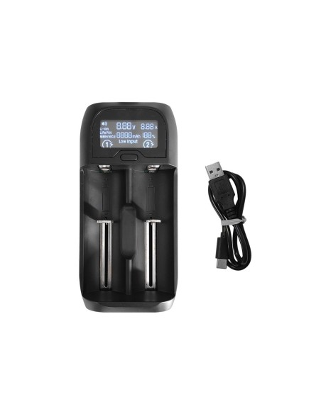Caricabatterie universale 2 slot per Ni-MH, Ni-Cd, Li-ion e LiFePO4 con display LCD e ingresso USB-C - Alcapower UC2