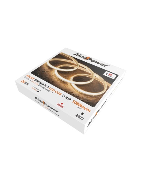 LED-strip COB milky 20 m, 3000K warm wit, 220V, 1080lm/m - AlcaPower COB-MILKY-20M-3000K