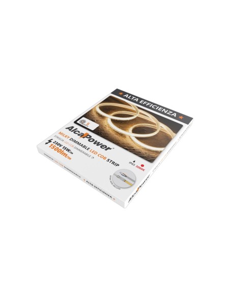 Bandeau LED HEM IP65 milky 5 m, 3000K blanc chaud, 230V, 15W/m, 1500lm/m - AlcaPower HEM-IP65-5M-3000K