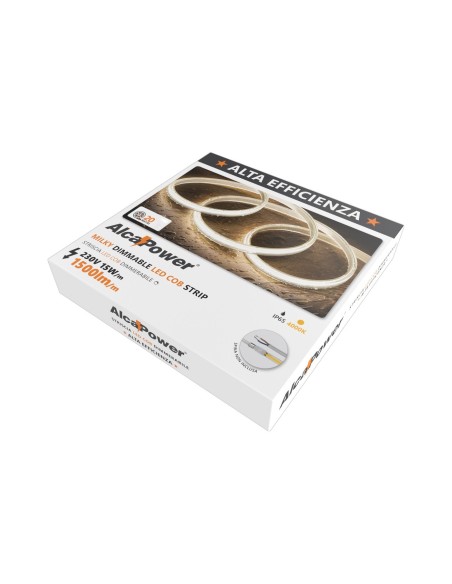 Bandeau LED HEM IP65 milky 20 m, 4000K blanc neutre, 230V, 15W/m, 1500lm/m - AlcaPower HEM-IP65-20M-4000K