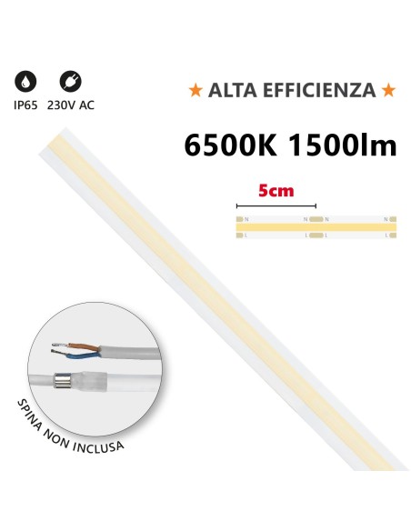 LED-strip HEM IP65 milky 20 m, 6500K koel wit, 230V, 15W/m, 1500lm/m - AlcaPower HEM-IP65-20M-6500K