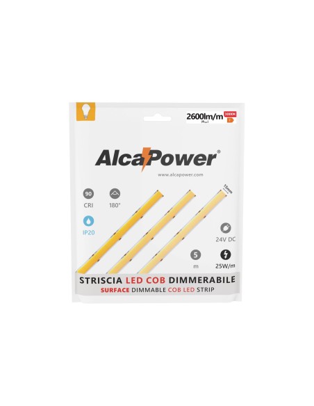 Striscia LED COB Surface, 5 metri, IP20, 24V, 25 W/m, 2600 lm/m