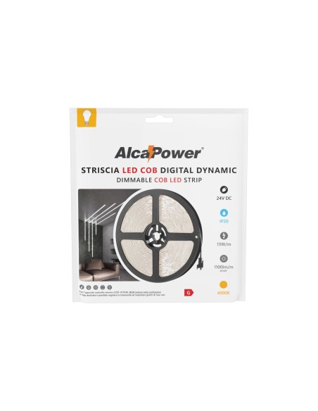 COB Dynamic LED Strip, mit Lichteffekten, 5 Meter, IP20, 24V, naturweiß 4000K, 13 W/m, CRI 90 - AlcaPower LSC24V-4000K-DIGITAL