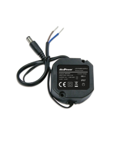 Alimentador switching ultracompacto, 20W, AC 100-240V, DC 12V 1,66A, IP67, spinotto 5,5x2,1mm - AlcaPower IP1220R