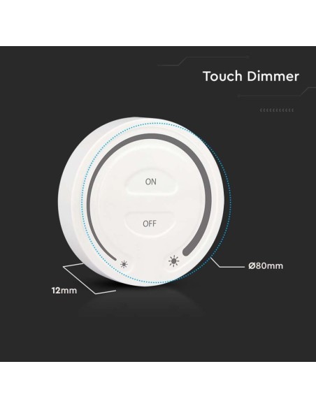 Touch button for LED strips, with adjustable brightness, white - V-TAC VT-2440-W 2919