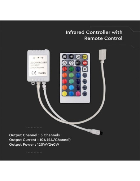 Infrarot-Fernbedienung und Controller für LED-Streifen, 3-in-1 + RGB, 28 Tasten - V-TAC VT-2428 2899