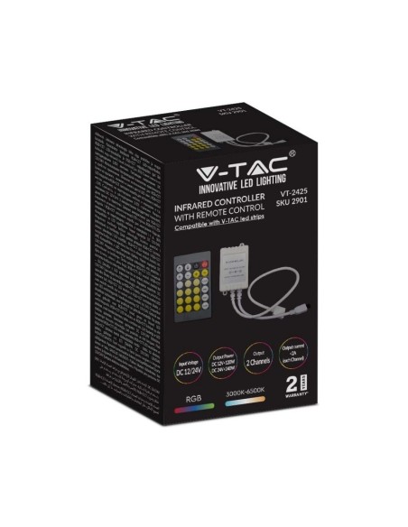 Télécommande et contrôleur infrarouge pour bandes LED, 3-en-1 + RGB, 28 touches - V-TAC VT-2425 2901