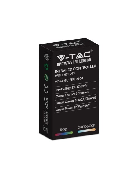 Télécommande infrarouge et contrôleur WiFi, 3-en-1 + RGB, 28 touches, compatible avec assistants vocaux - V-TAC VT-2429 2900