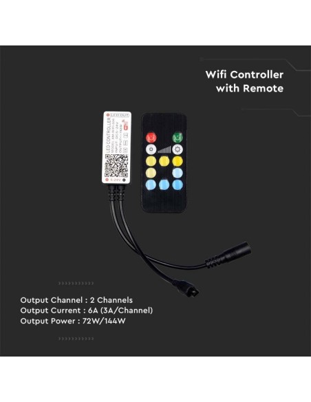 Télécommande et contrôleur WiFi pour bande LED, 3 en 1 + RGB, 12 touches, compatible assistants vocaux - V-TAC VT-2427 2902