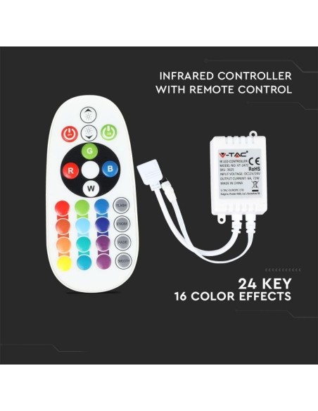 Infrared remote control and controller for LED strips, RGB, 24 keys - V-TAC VT-2472 3625