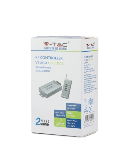 Funkfernbedienung und dimmbare Steuerung für LED-Leisten, 4 Tasten - V-TAC VT-4083 3303