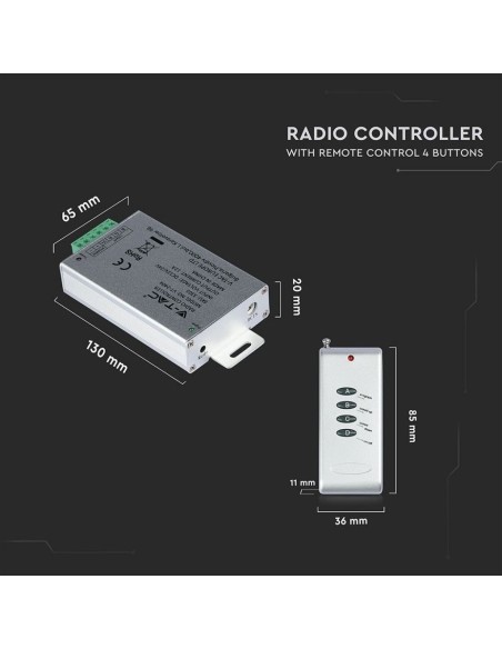 Radiocomando e controller dimmerabile per strip led, 4 tasti - V-TAC VT-4083 3303