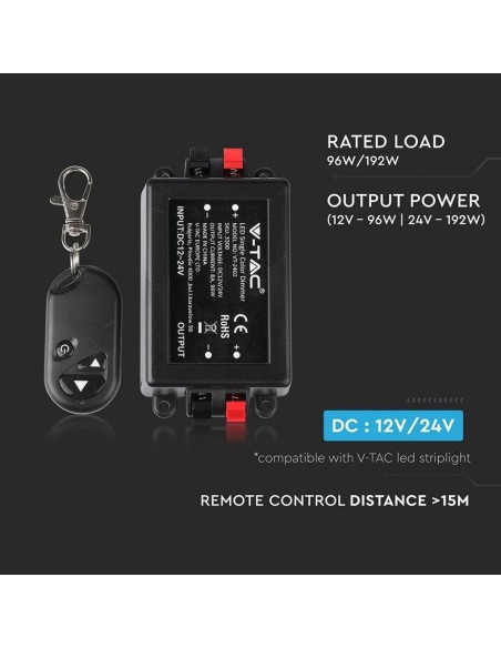 Infrarood afstandsbediening en dimbare controller voor LED-strips, 3 knoppen - V-TAC VT-4083 3300